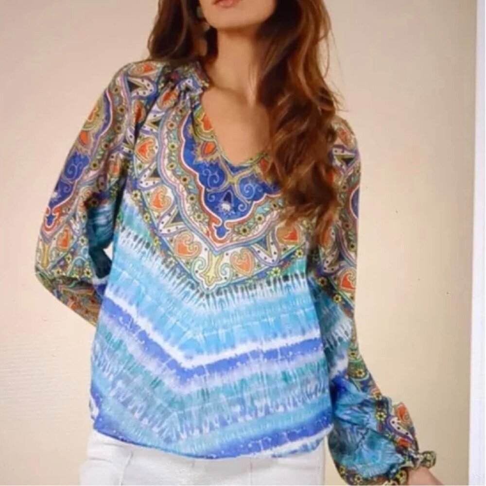 Hale Bob Sadie Voile Blue Colored Top Size S $268.00 - Picture 2 of 7